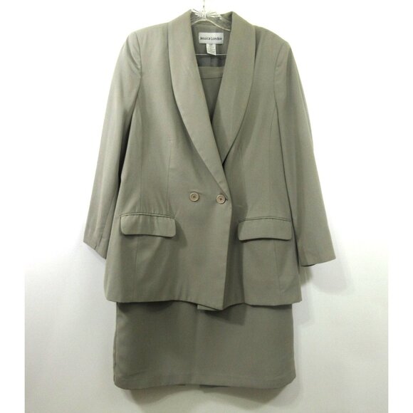 Jessica London Womens 2-PC Suit Blazer Skirt Sz 16W Petite Gray Polyester Career - Picture 1 of 11
